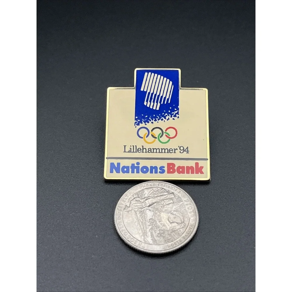 Vintage Olympic Winter Games 1994 Lillehammer NationsBank Sponsor Lapel Hat Pin